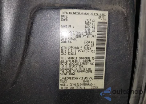 2021 Nissan Frontier Sv 4X4 z USA, uszkodzony, nr VIN 1N6ED0EBXMN719976